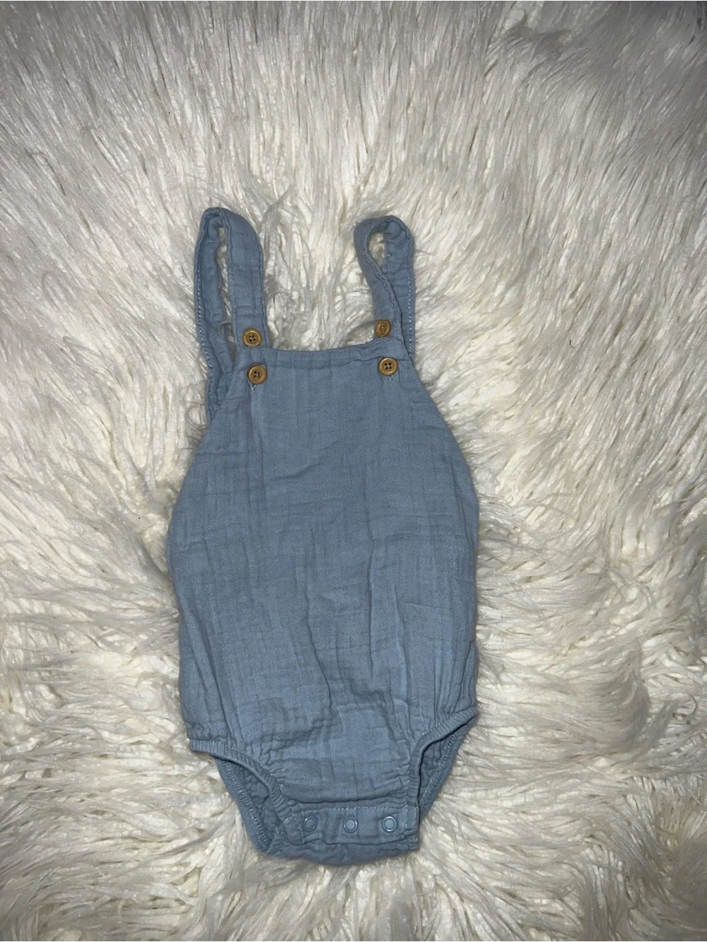 Soft Blue Baby Muslin Romper with Button Straps